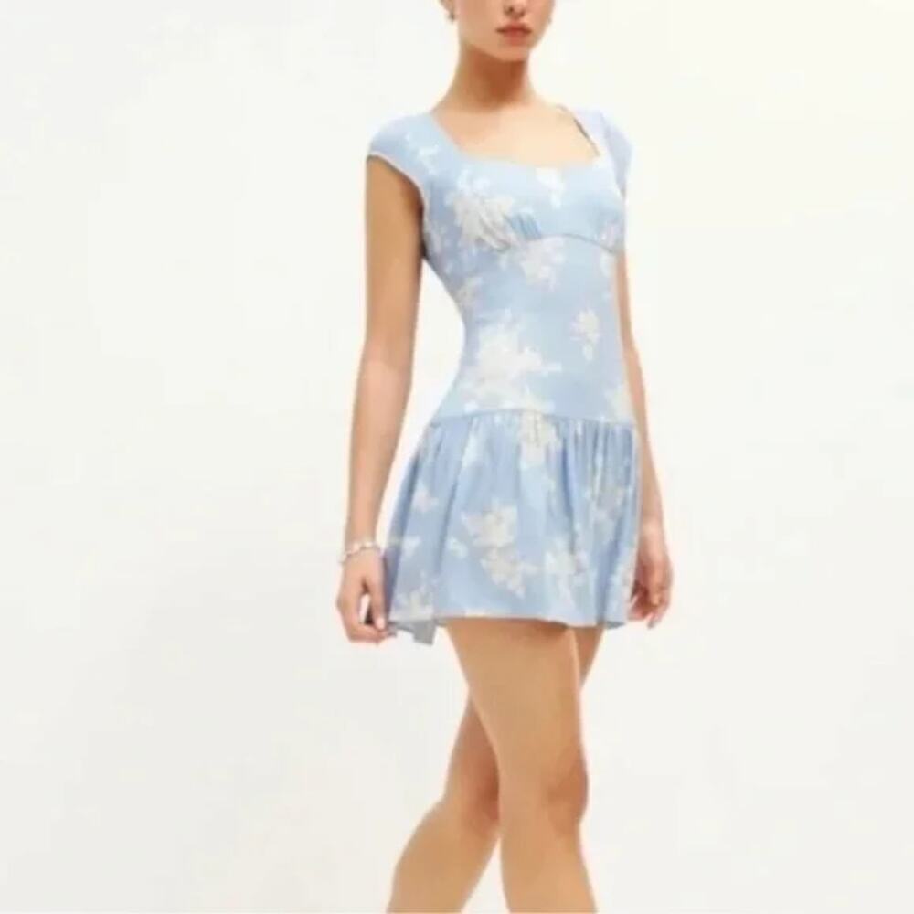 Reformation Olencia Dress in Bijou Floral Dress Mini Blue Floral Ruffle Size 4